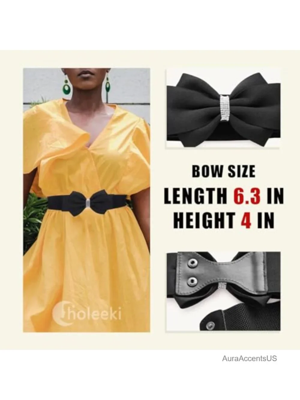 Rhinestone Bow Stretch Belt for Dresses Jeans Waist Accessory